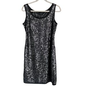 Talbots 100% Silk Elegant Sequined Cocktail Dress in Dark Gray size 8